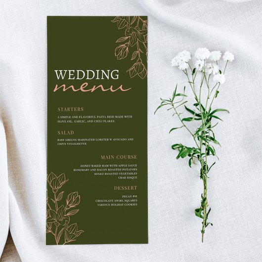 Blume Green Simple Elegance Wedding Menu Menükarte