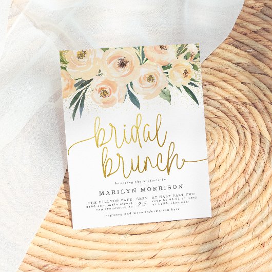 Blume & Greenery Gold Bridal Brunch Dusche Einladungspostkarte