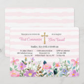 Blume Grenze Rosa religiöse Einladung (Vorne/Hinten)