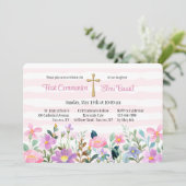 Blume Grenze Rosa religiöse Einladung (Stehend Vorderseite)