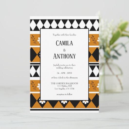 Blume Grenzstreifen Diamond-Boho Blumenmuster Einladung (Stehend Vorderseite)