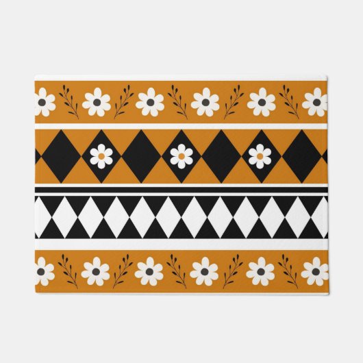 Blume Grenzstreifen Diamond-Boho Blumenmuster Fußmatte (Vorderseite)