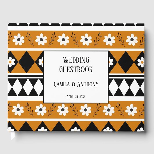 Blume Grenzstreifen Diamond-Boho Blumenmuster Gästebuch (Vorderseite)