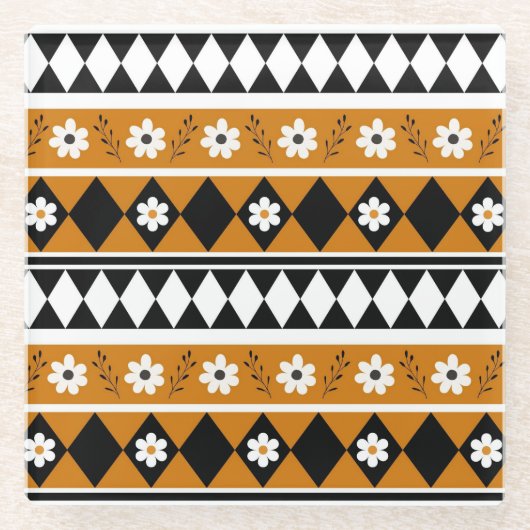 Blume Grenzstreifen Diamond-Boho Blumenmuster Glasuntersetzer (Vorderseite)