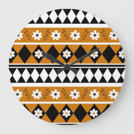 Blume Grenzstreifen Diamond-Boho Blumenmuster Große Wanduhr