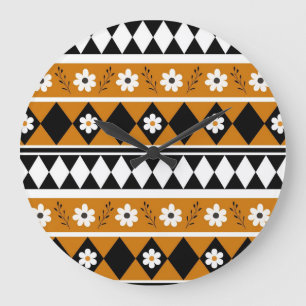 Blume Grenzstreifen Diamond-Boho Blumenmuster Große Wanduhr