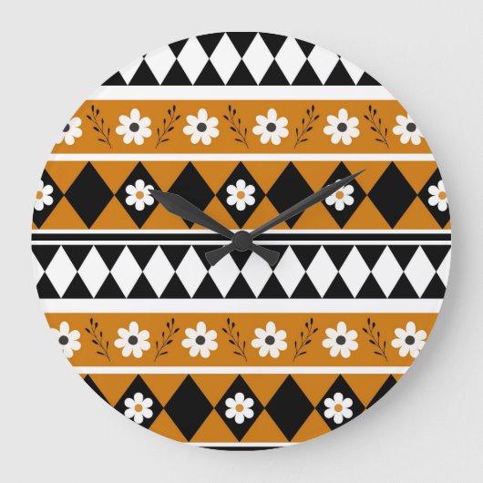 Blume Grenzstreifen Diamond-Boho Blumenmuster Große Wanduhr (Vorderseite)