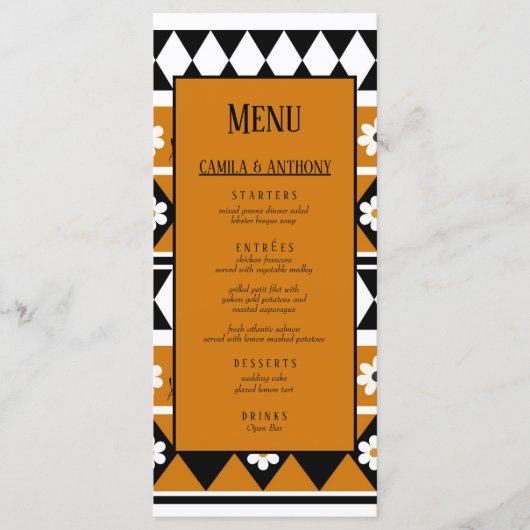 Blume Grenzstreifen Diamond-Boho Blumenmuster Menükarte (Vorderseite)