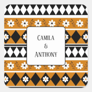 Blume Grenzstreifen Diamond-Boho Blumenmuster Quadratischer Aufkleber