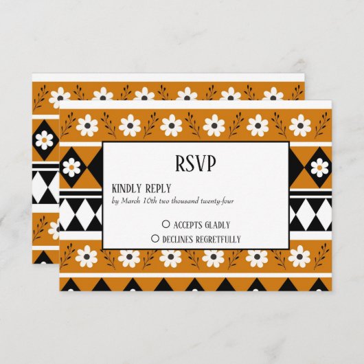 Blume Grenzstreifen Diamond-Boho Blumenmuster RSVP Karte (Vorne/Hinten)
