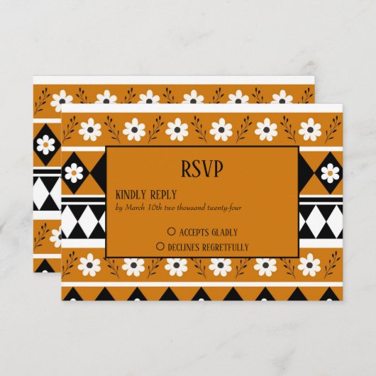 Blume Grenzstreifen Diamond-Boho Blumenmuster RSVP Karte (Vorne/Hinten)