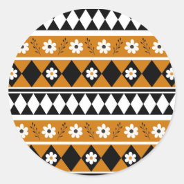 Blume Grenzstreifen Diamond-Boho Blumenmuster Runder Aufkleber