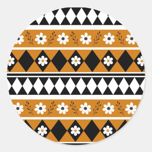 Blume Grenzstreifen Diamond-Boho Blumenmuster Runder Aufkleber (Vorderseite)