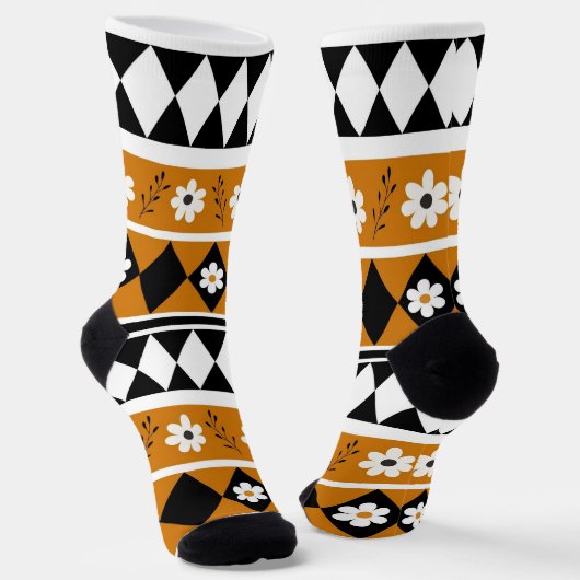 Blume Grenzstreifen Diamond-Boho Blumenmuster Socken (Gewinkelt)