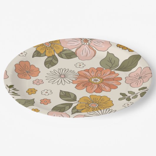 Blume Groovy | Boho | 70ER Pappteller (Schrägansicht)