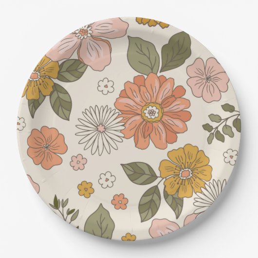 Blume Groovy | Boho | 70ER Pappteller (Vorderseite)