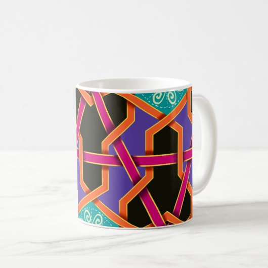 Blume grün orange und lila Geometrisch ethnisch Kaffeetasse (VorderseiteRechts)