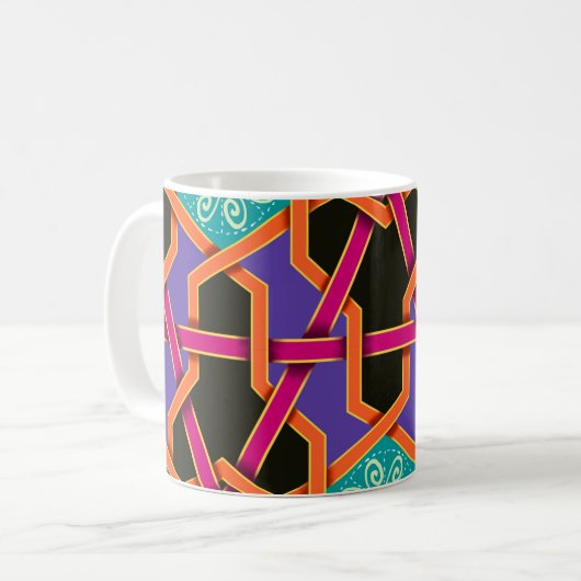 Blume grün orange und lila Geometrisch ethnisch Kaffeetasse (Vorderseite Links)