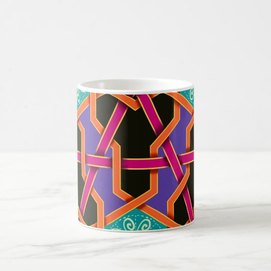 Blume grün orange und lila Geometrisch ethnisch Kaffeetasse (Mittel)