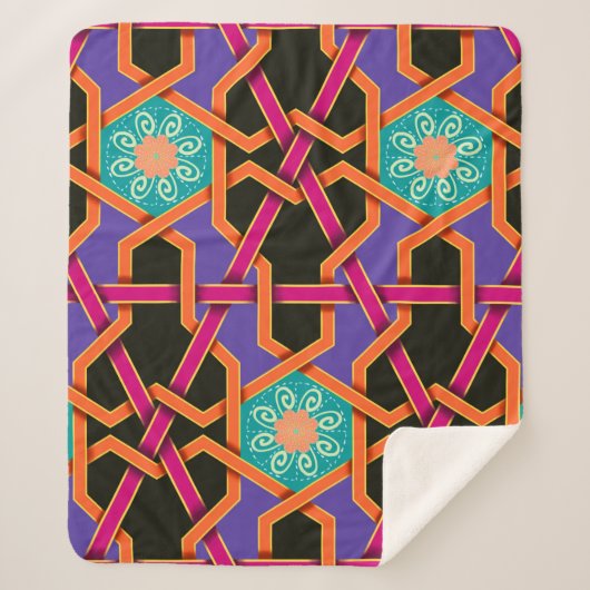 Blume grün orange und lila Geometrisch ethnisch Sherpadecke (Vorderseite)