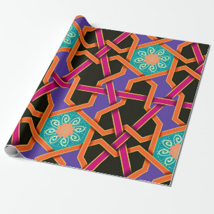 Blume grün orange und violett Geometrisch ethnisch Geschenkpapier