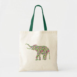 Blume Grün und Rosa Elephant Illustration Tragetasche