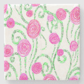 Blume grün und rosa steinuntersetzer (Vorderseite)