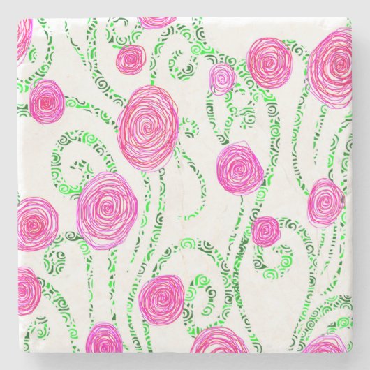 Blume grün und rosa steinuntersetzer (Vorderseite)