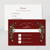 Blume Grüne Dark Red Maroon Hochzeit RSVP Karte (Vorne/Hinten)