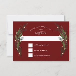 Blume Grüne Dark Red Maroon Hochzeit RSVP Karte