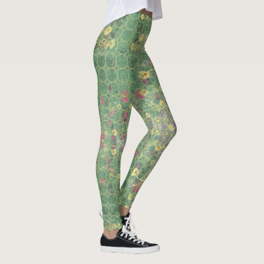 Blume Grüne Graue Fliese Leggings (Rechts)