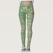 Blume Grüne Graue Fliese Leggings (Vorderseite)