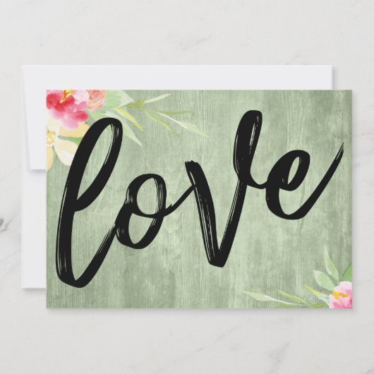 Blume Grüne Holzhandschrift verzögert Hochzeit Einladung (Rückseite)