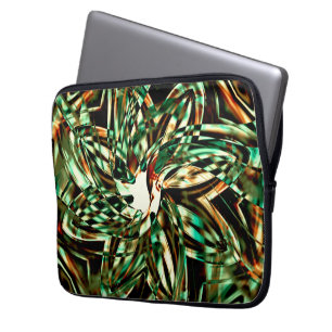 Blume-grüne Streifen, glänzend Sepia Laptopschutzhülle