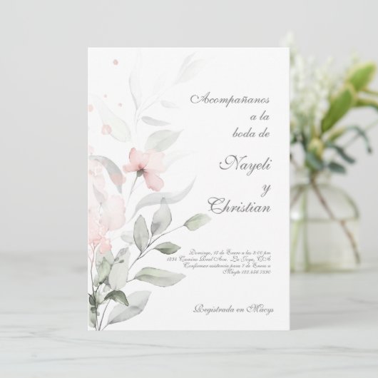 Blume Grüne und Rosa Einladung (Stehend Vorderseite)