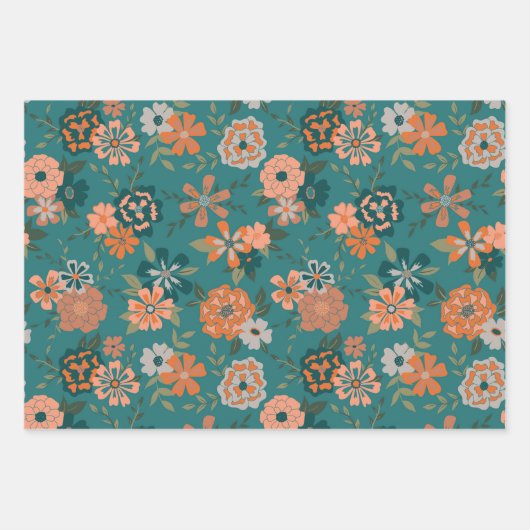 Blume Grünes orangefarbenes botanisches Geschenk Geschenkpapier Set (Vorderseite)