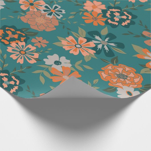 Blume Grünes Orangefarbenes Muster Geschenk Geschenkpapier (Ecke)
