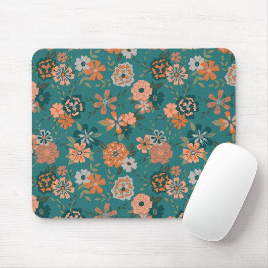 Blume Grünes Orangefarbenes Muster Mädchen Mousepad (Mit Mouse)