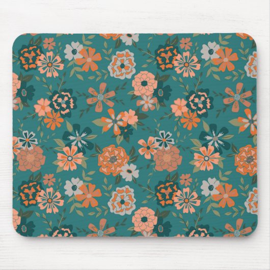 Blume Grünes Orangefarbenes Muster Mädchen Mousepad (Vorne)