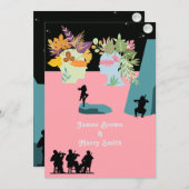 Blume Hair Heads Black Pink Musicians Wedding Einladung (Vorne/Hinten)