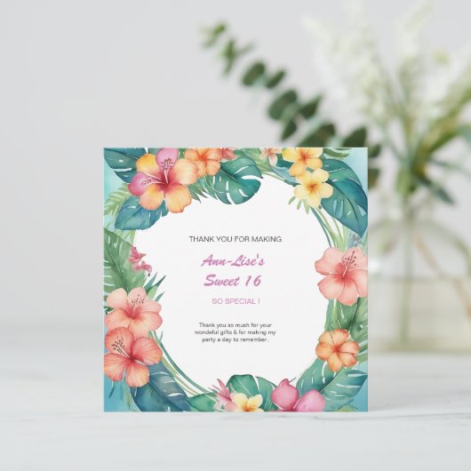 Blume Hawaii Geburtstag Dankeskarte (Stehend Vorderseite)