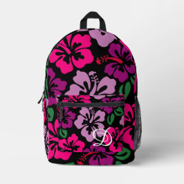 Blume hawaii, schwarz, tropischer Hibiskus Bedruckter Rucksack