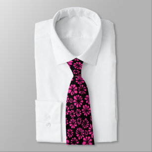 Blume - Heiß rosa auf schwarz Krawatte