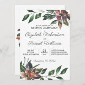 Blume Herbst-Burgund-Wasserfarbenhochzeit Einladung (Vorne/Hinten)