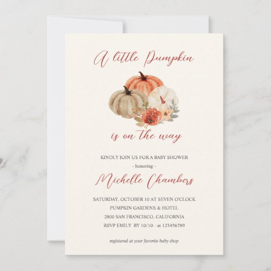 Blume Herbst Pumpkins Elegante Kinderdusche Einladung (Vorderseite)