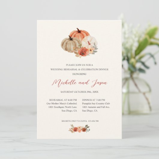 Blume Herbst Pumpkins Elegante PROBE Einladung (Stehend Vorderseite)
