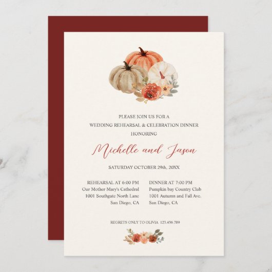 Blume Herbst Pumpkins Elegante PROBE Einladung (Vorne/Hinten)
