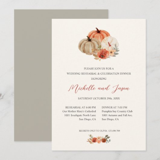 Blume Herbst Pumpkins Elegante PROBE Einladung (Vorne/Hinten)
