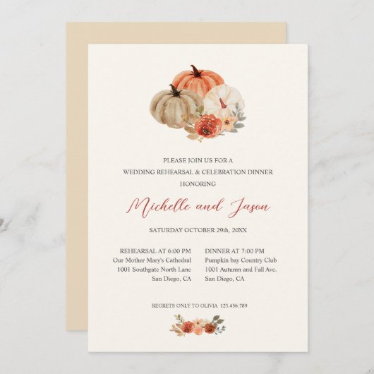 Blume Herbst Pumpkins Elegante PROBE Einladung (Vorne/Hinten)