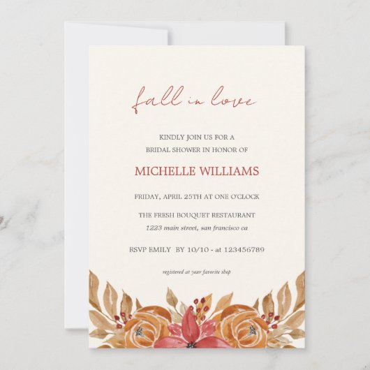Blume Herbst Rustikale Brautdusche Einladung (Vorderseite)